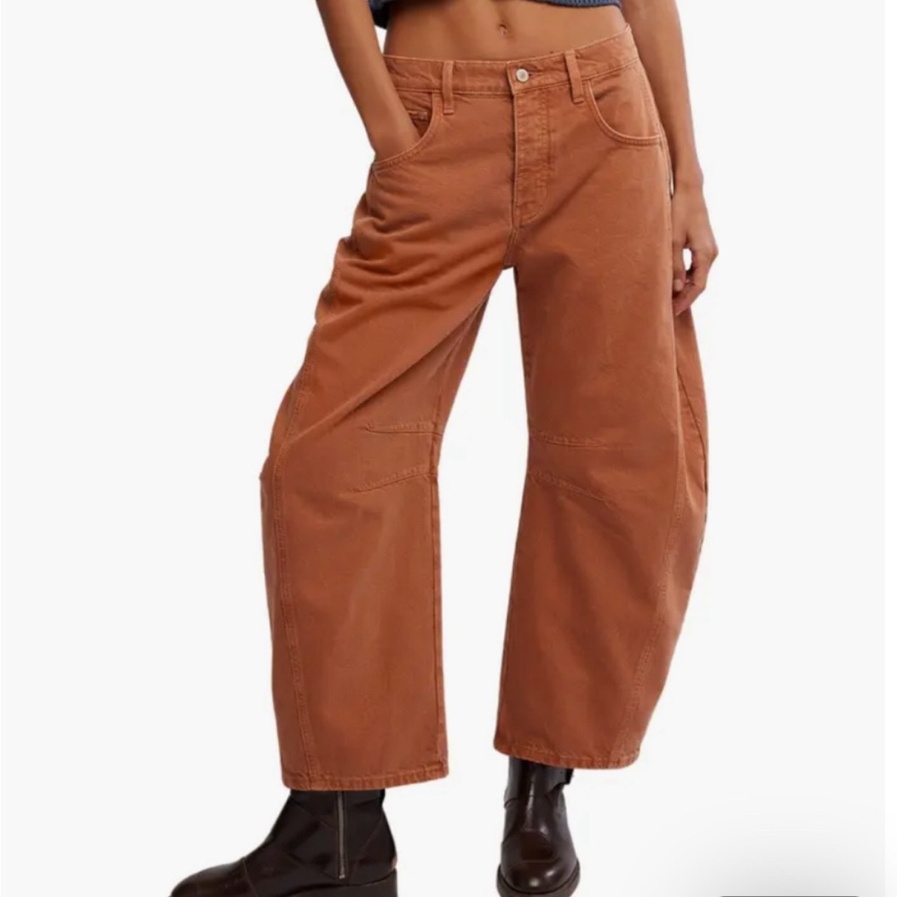 Nwt Free People Good Luck Mid Rise Barrel Jeans In Ginger Root